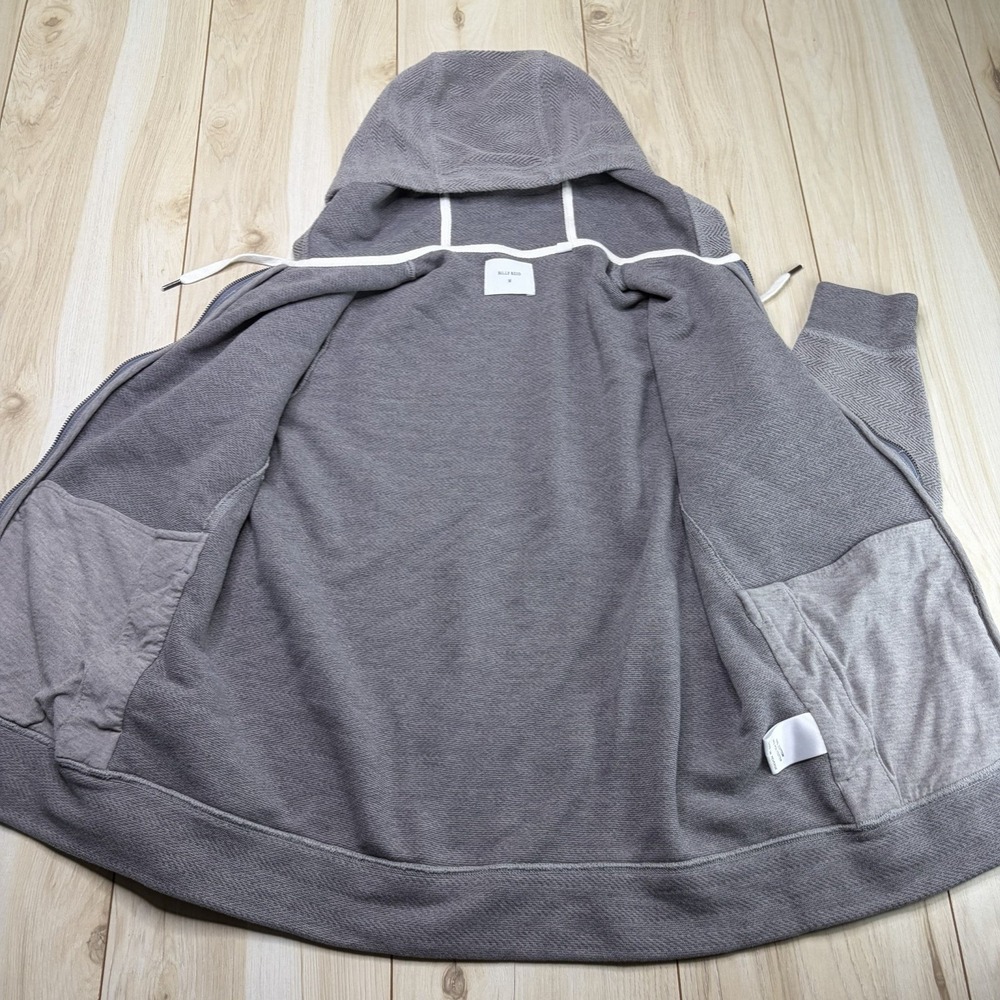 Billy Reid Full Zip Chevron Hoodie Sweatshirt Mens Medium Gray Drawstring - Picture 5 of 6